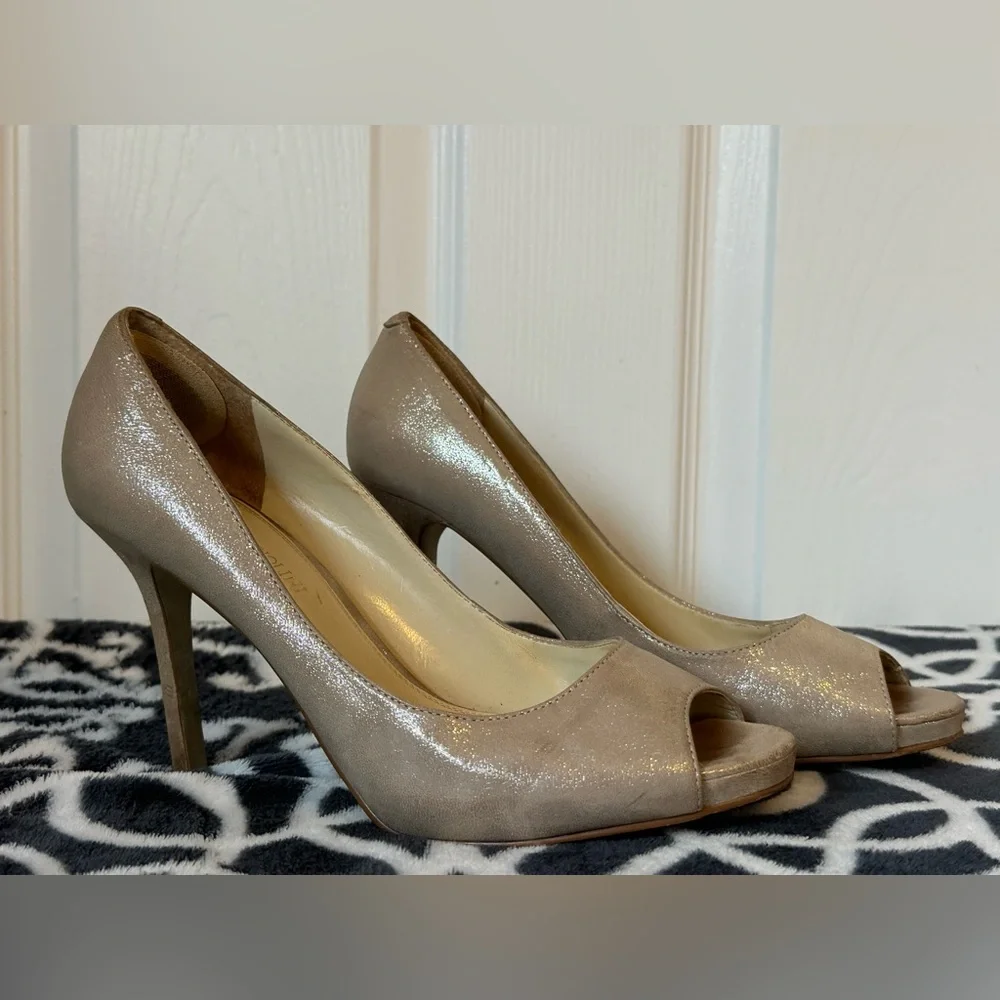Enzo Angiolini Champagne Gold Peep Toe Heels Women’s Size 7M Designer Formal - Picture 3 of 13